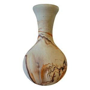 Nemadji Pottery Marbled Bud Vase Earth Tone Swirl Orange Brown USA Folk Art 6.5"